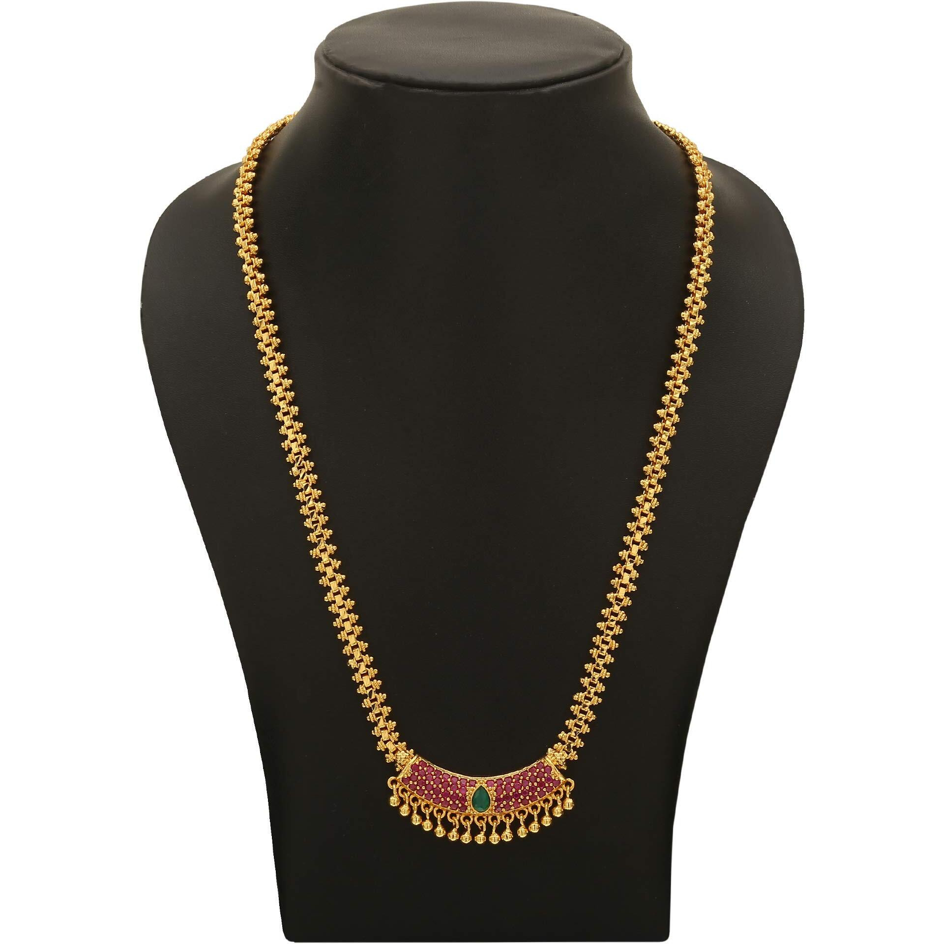 Sasitrends American Diamond Micro Gold Plated Pendant Chain Necklace for Women & Girls (Ruby-Green)