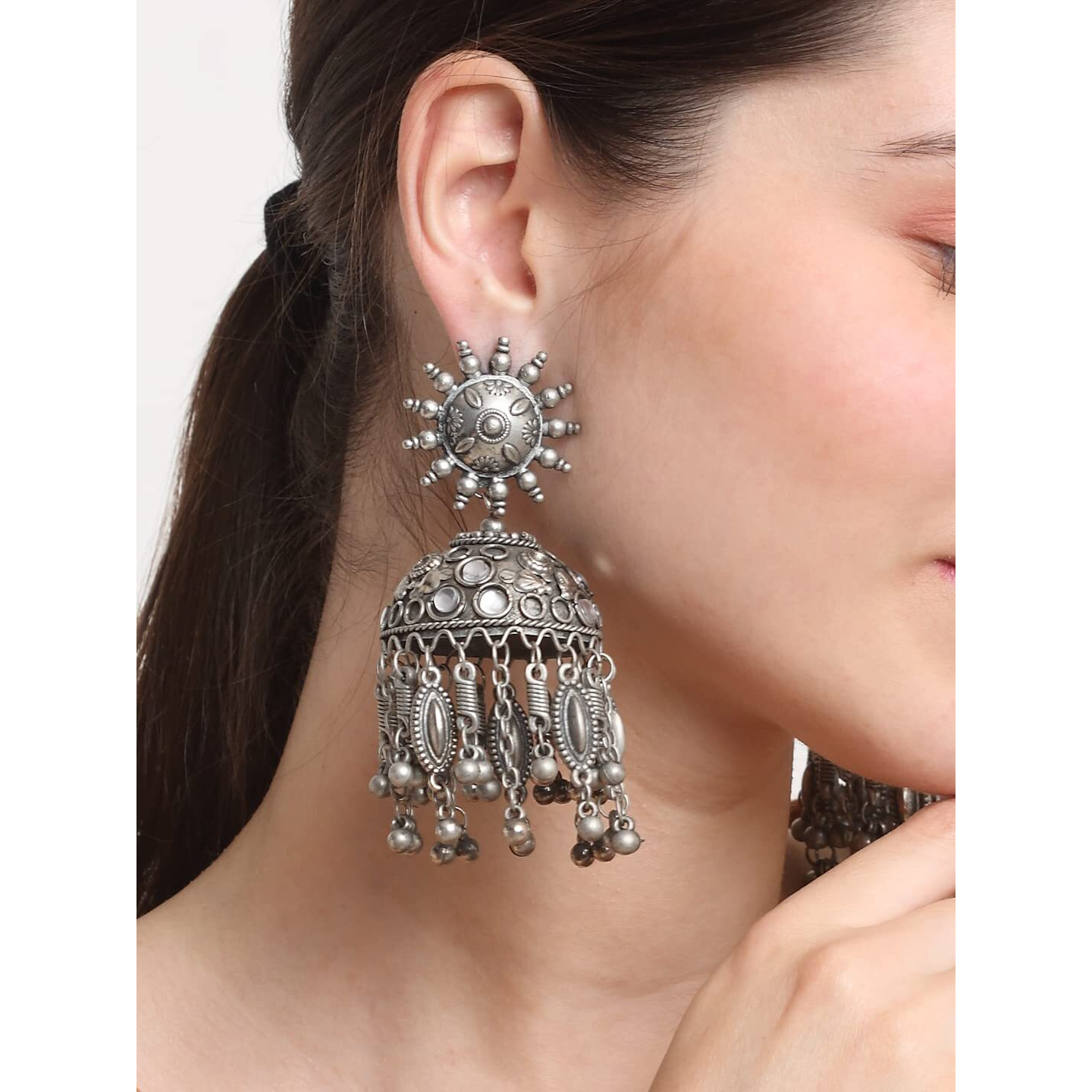 YouBella Jewellery Celebrity Inspired Oxidised Silver Big Size Jhumki Earrings for Girls and Women (Style 4)