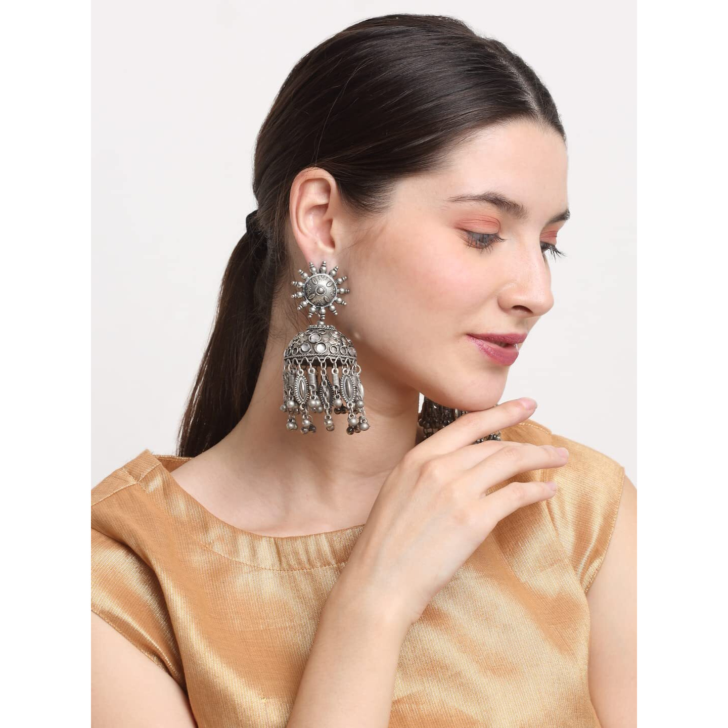 YouBella Jewellery Celebrity Inspired Oxidised Silver Big Size Jhumki Earrings for Girls and Women (Style 4)