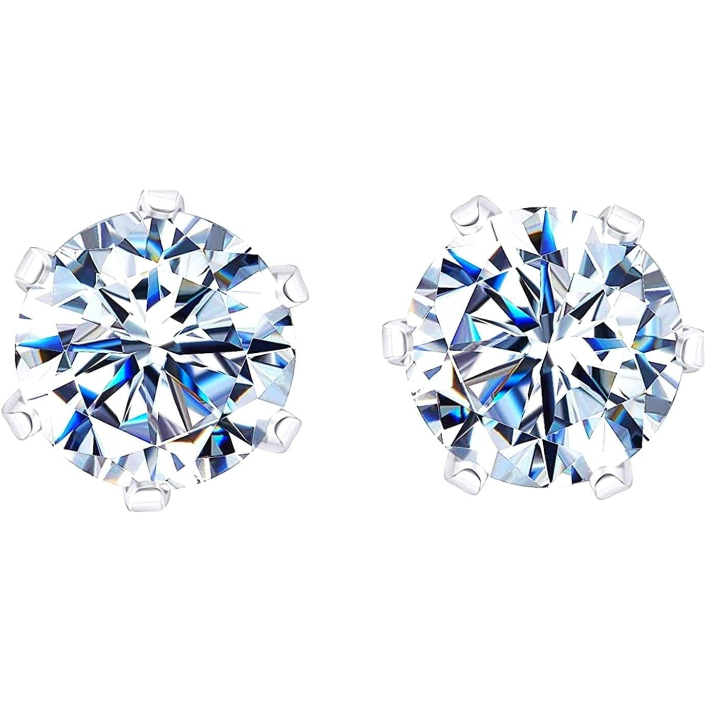 HIGHSPARK 925 Silver Solitaire Stud Earrings | 92.5 Sterling Silver & Round Brilliant Cubic Zirconia Tops for Men Women | Silver 8mm