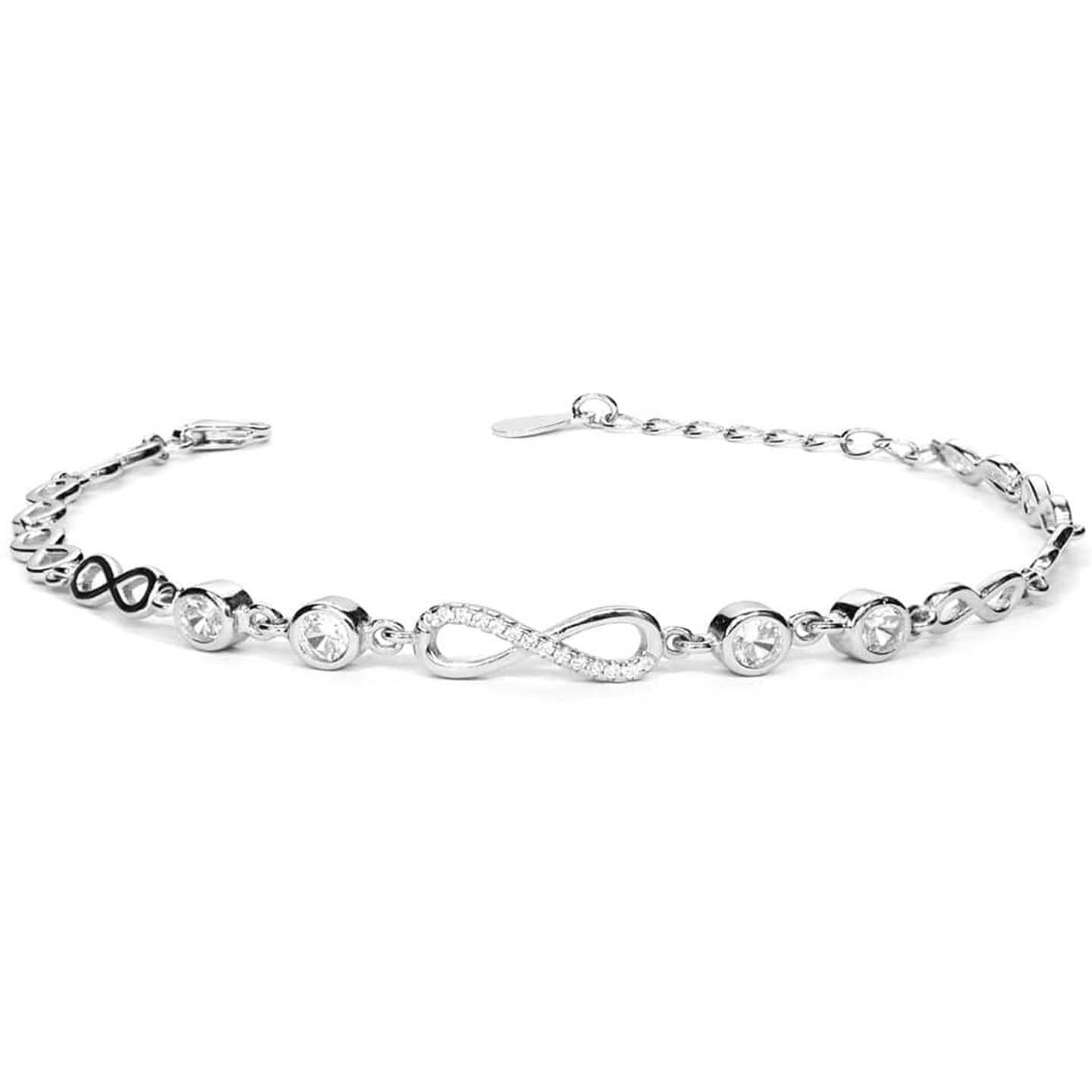 ZAVYA 925 Sterling Silver Cubic Zirconia CZ Beads Infinity Rhodium Plated Adjustable Chain Bracelet | Stylish Silver Jewellery | Gift for Women & Girls | With Certificate of Authenticity & Hallmark