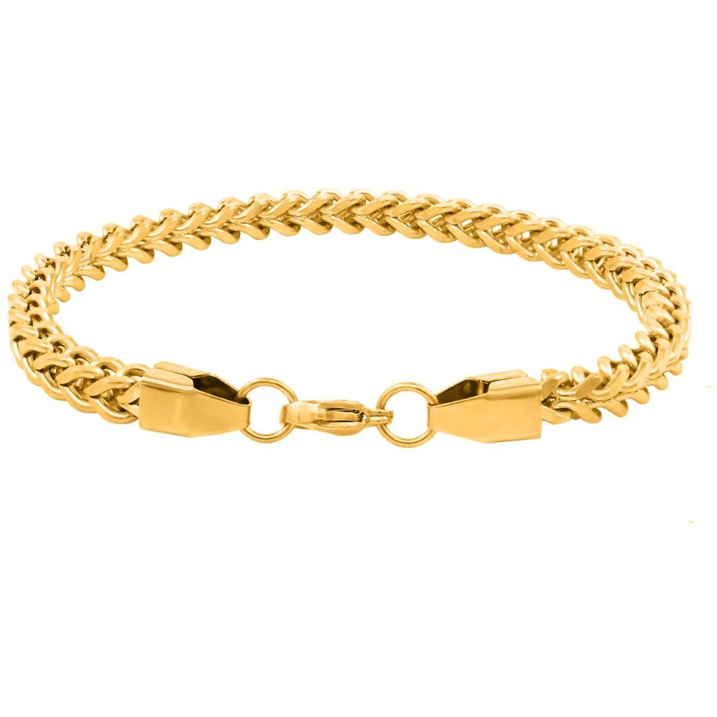 Nakabh Double Cuban 8 inch Stainless Steel Bracelet for Men Boys (Gold)