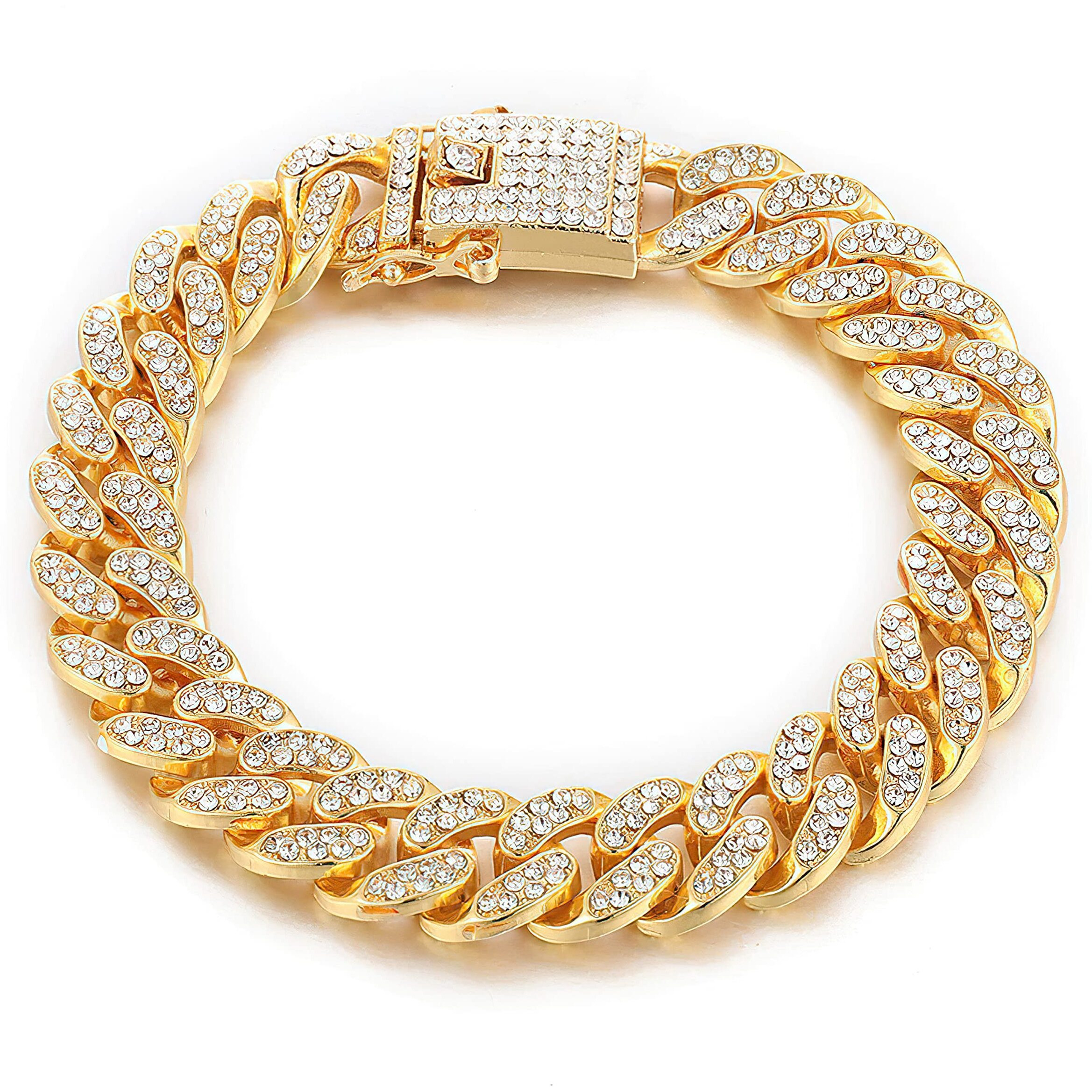 Fashion Frill Golden Bracelet For Men Women Gold Plated American Diamond Studded Charming Golden Bracelets For Women Girls Men Boys Jewellery Accessories