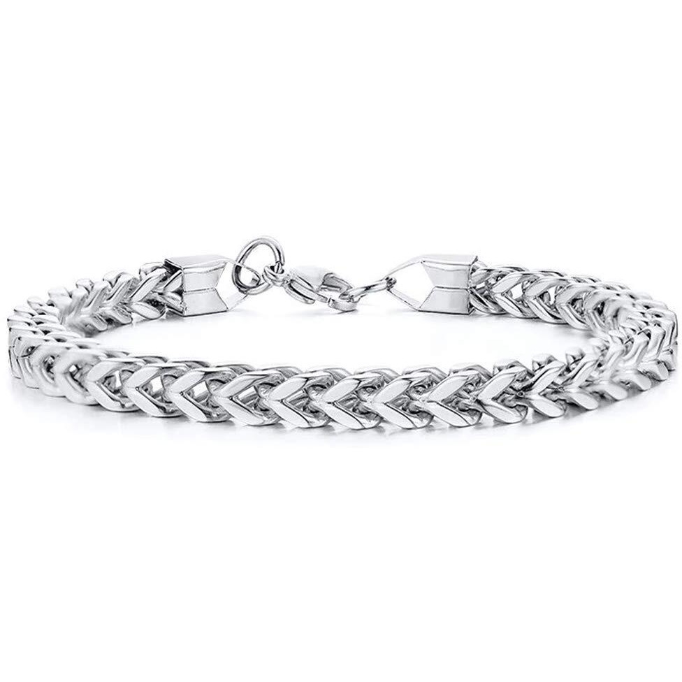 Nakabh Double Cuban 8 inch Stainless Steel Bracelet for Men Boys (Silver)