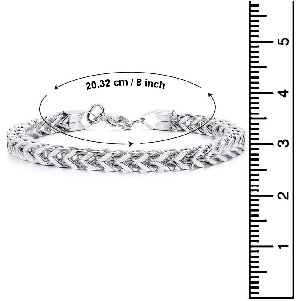 Nakabh Double Cuban 8 inch Stainless Steel Bracelet for Men Boys (Silver)