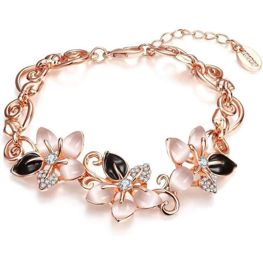 Shining Diva Fashion Stylish Rose Gold Crystal Flower Charm Rhinestone Cubic Zirconia Bracelet for Women (10334b, Rose Gold)