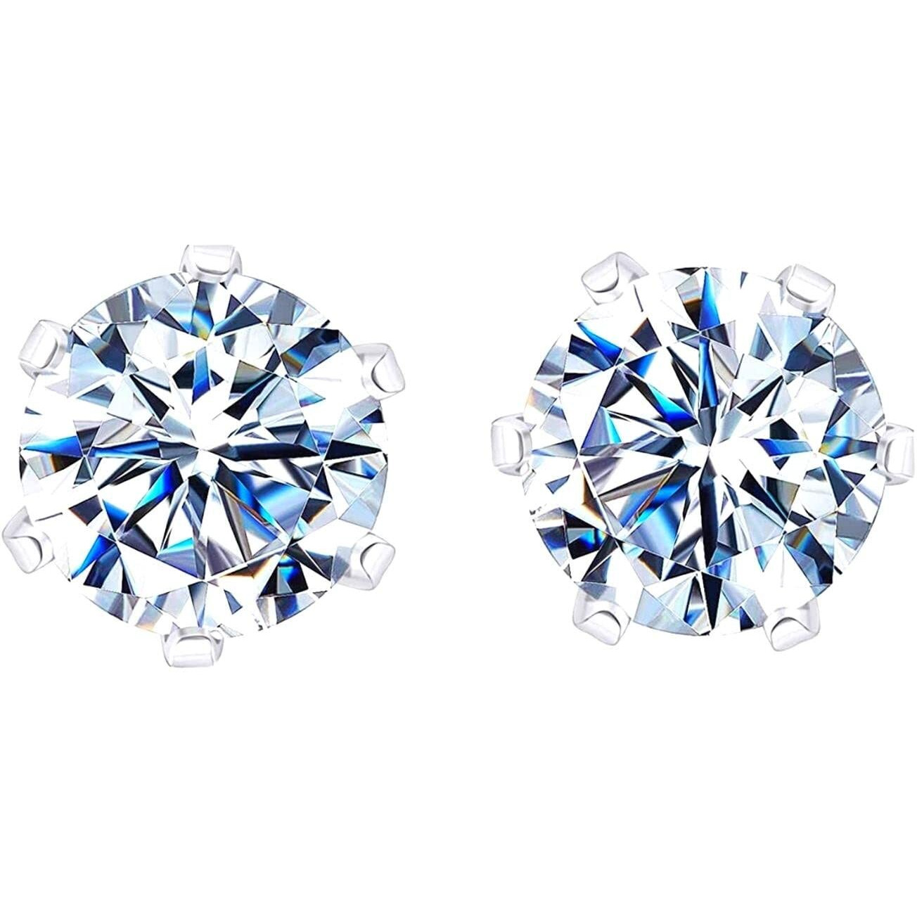 HIGHSPARK 925 Silver Solitaire Stud Earrings | 92.5 Sterling Silver & Round Brilliant Cubic Zirconia Tops for Men Women | Silver 7mm