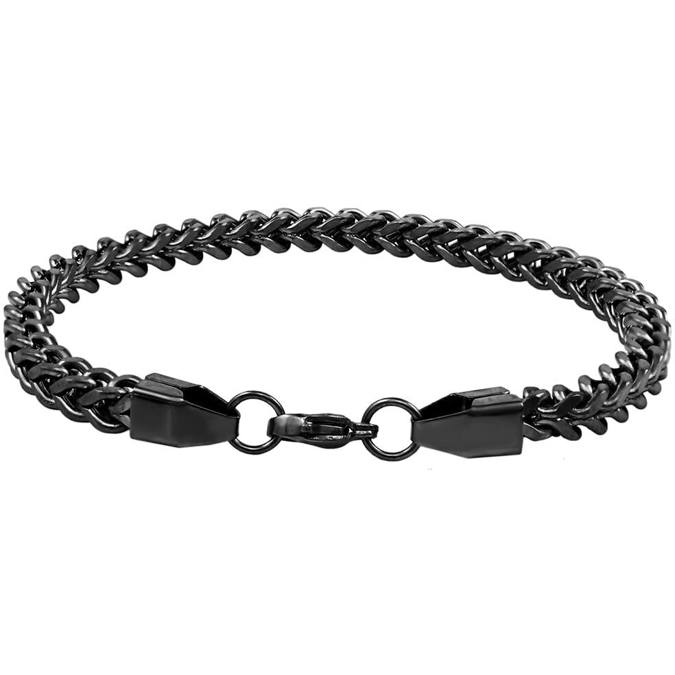 Nakabh Double Cuban 8 inch Stainless Steel bracelets for men stylish (Black)