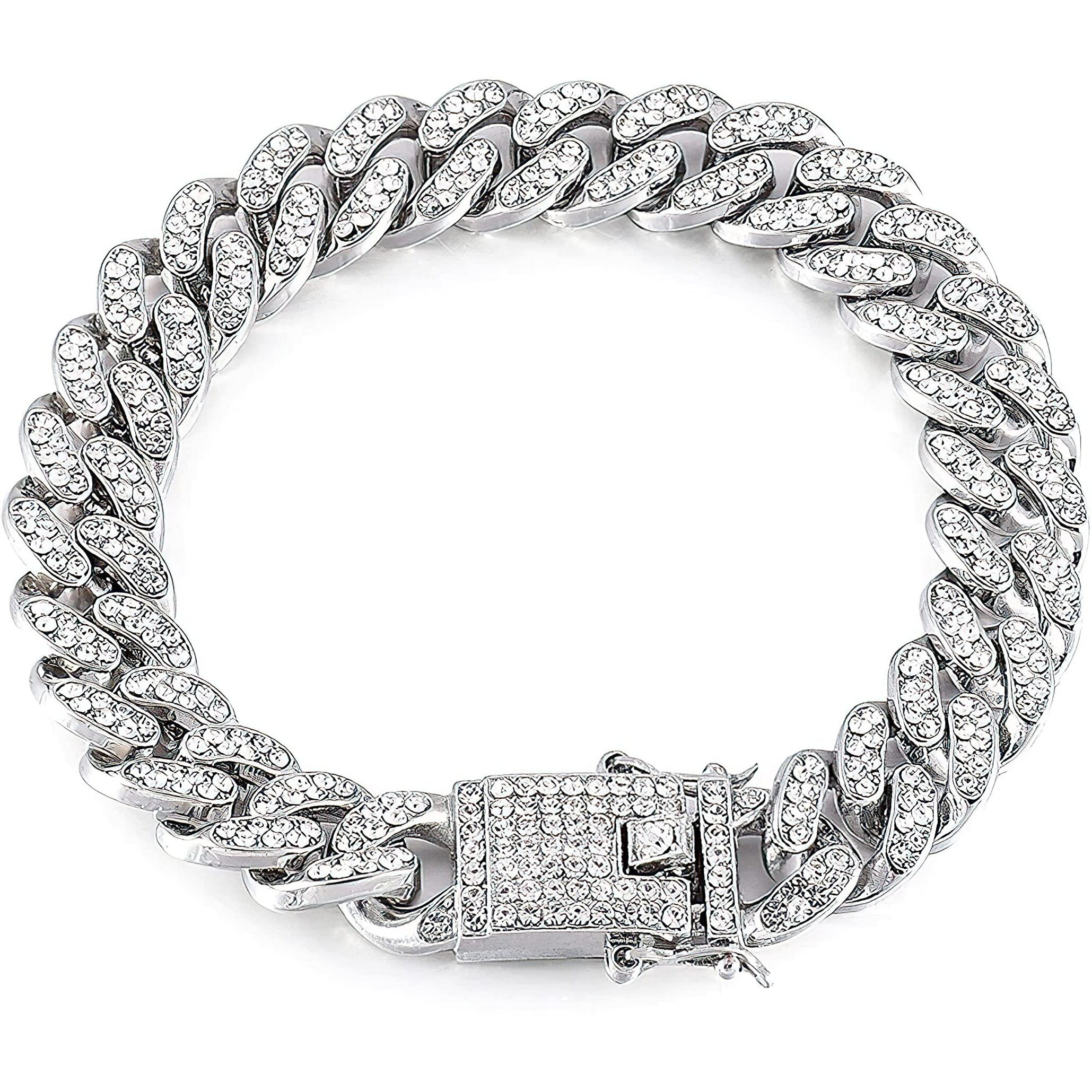 Fashion Frill Stylish Silver Bracelet For Men Women Silver Plated American Diamond Studded Charming Silver Bracelets For Women Girls Men Boys Jewellery Accessories