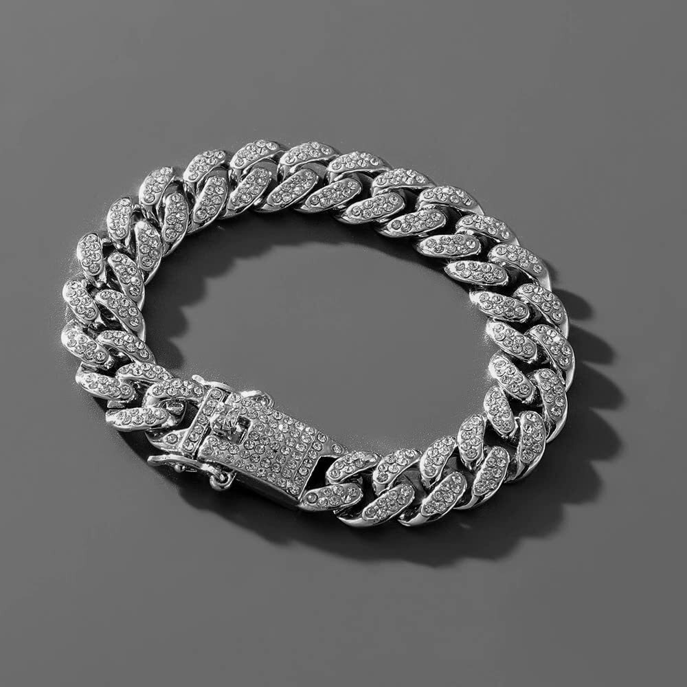 Fashion Frill Stylish Silver Bracelet For Men Women Silver Plated American Diamond Studded Charming Silver Bracelets For Women Girls Men Boys Jewellery Accessories