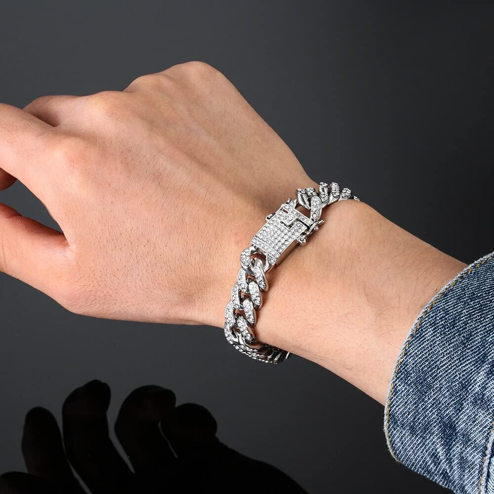 Fashion Frill Stylish Silver Bracelet For Men Women Silver Plated American Diamond Studded Charming Silver Bracelets For Women Girls Men Boys Jewellery Accessories