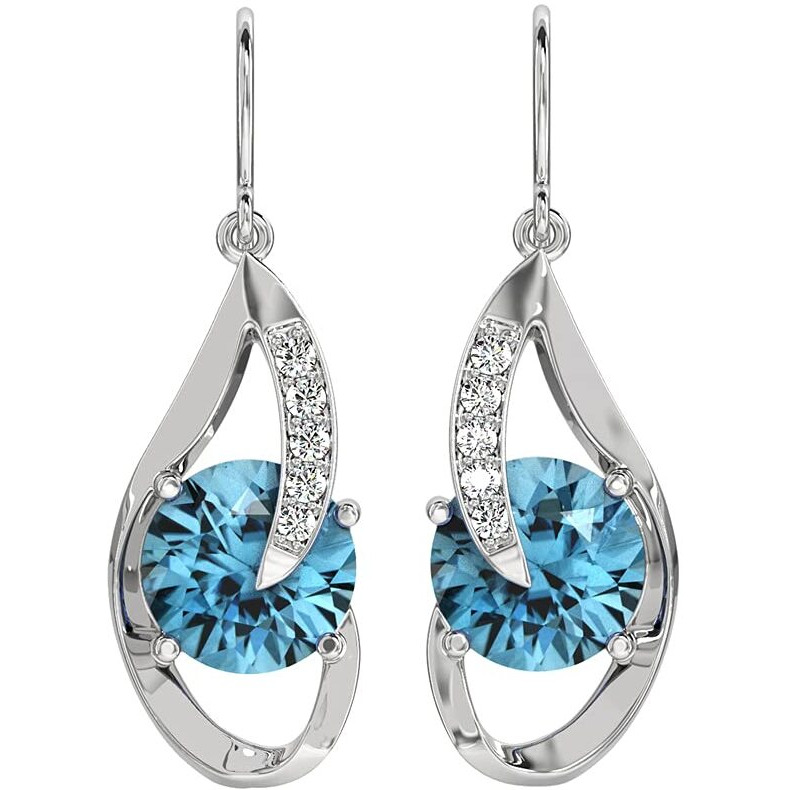 CLARA 925 Sterling Silver Sky Blue Eye Dangler Earrings | Rhodium Plated, Swiss Zirconia | Gift for Women & Girls