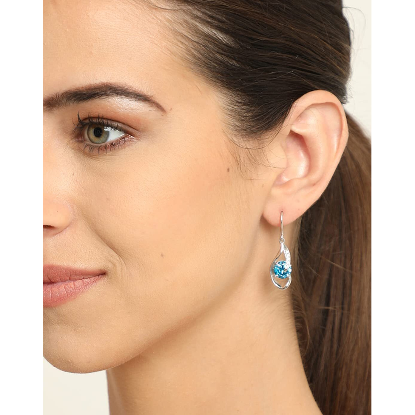 CLARA 925 Sterling Silver Sky Blue Eye Dangler Earrings | Rhodium Plated, Swiss Zirconia | Gift for Women & Girls