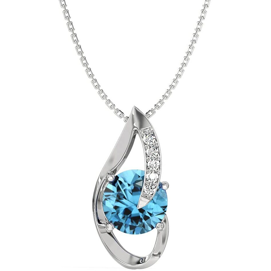 Clara 925 Sterling Silver Sky Blue Eye Pendant with Chain Necklace | Rhodium Plated, Swiss Zirconia | Gift for Women & Girls