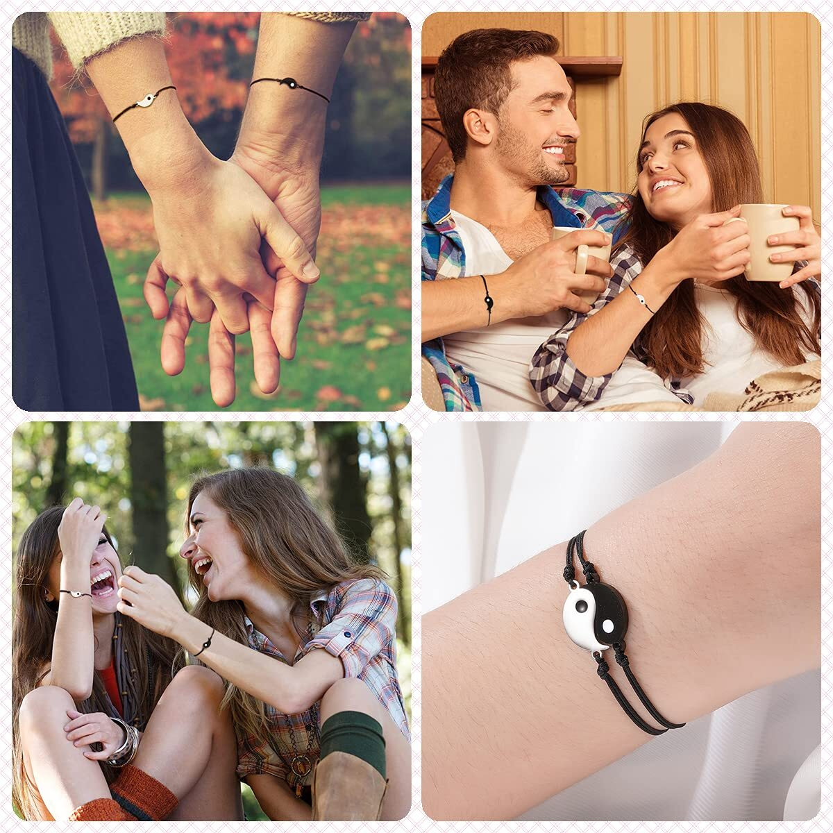 Zibuyu Couples Bracelets for Lovers Friends Girls and Boys Yin Yang Taiji Bracelets Beautiful Bracelets for Girlfriend and Boyfriend Friendship Bracelet for Women & Men - 2 Pcs