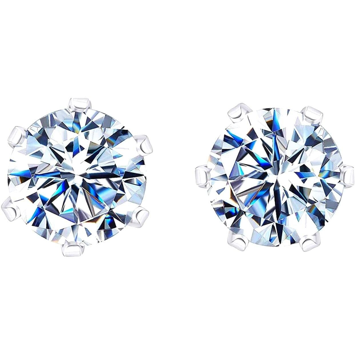 HIGHSPARK 925 Silver Solitaire Stud Earrings | 92.5 Sterling Silver & Round Brilliant Cubic Zirconia Tops for Men Women | Silver 6mm