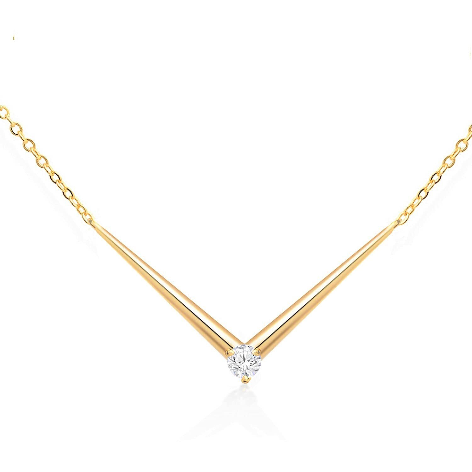 MINUTIAE 14K Gold Plated Single Diamond Pendant Necklace/Solitare Pendant/Austrian Cubic Zirconia Pendant For Women And Girls With Extendable Chain (Gold)