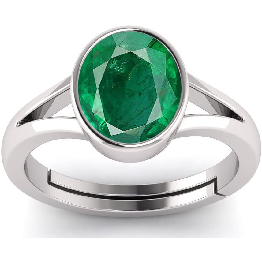 LMDLACHAMA Emerald 8.25 Ratti / 7.90 Carat Panna Silver Adjustable Ring for Womens and Mens (Lab - Approved)