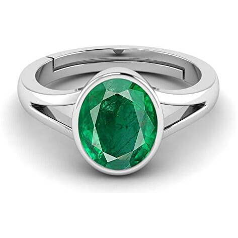 LMDLACHAMA Emerald 8.25 Ratti / 7.90 Carat Panna Silver Adjustable Ring for Womens and Mens (Lab - Approved)