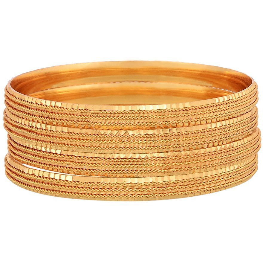 ZENEME Gold Plated Traditional Ethinic Look Golden Colour Premium Look Bangle Jewellery For Girl and Women (2.6). A set of four