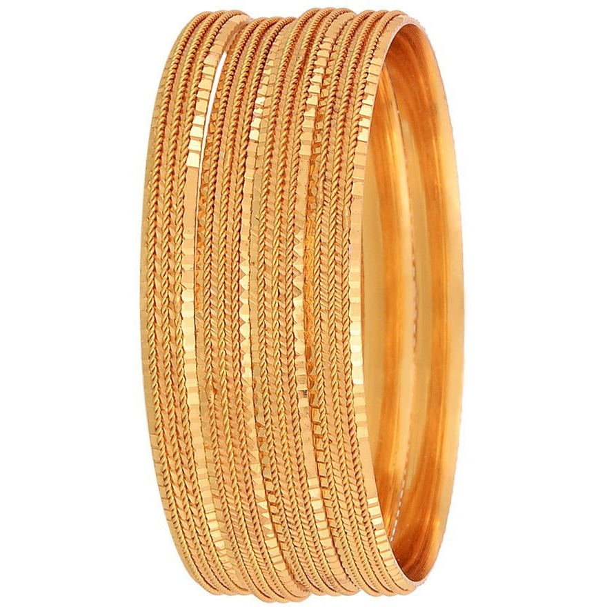 ZENEME Gold Plated Traditional Ethinic Look Golden Colour Premium Look Bangle Jewellery For Girl and Women (2.6). A set of four