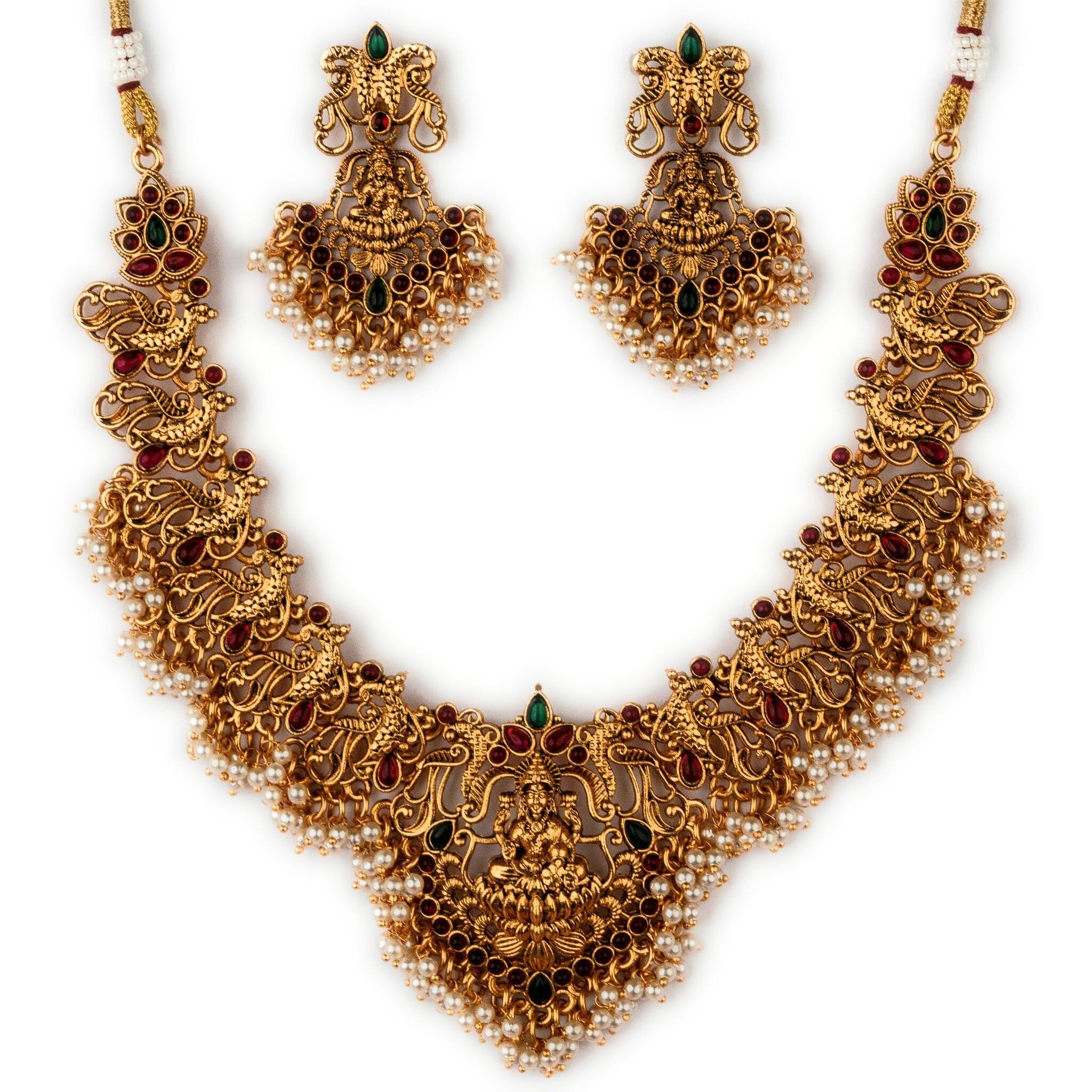 Sasitrends Traditional Ethnic Gold Plated Short Necklace Temple Jewellery Set for Women & Girls