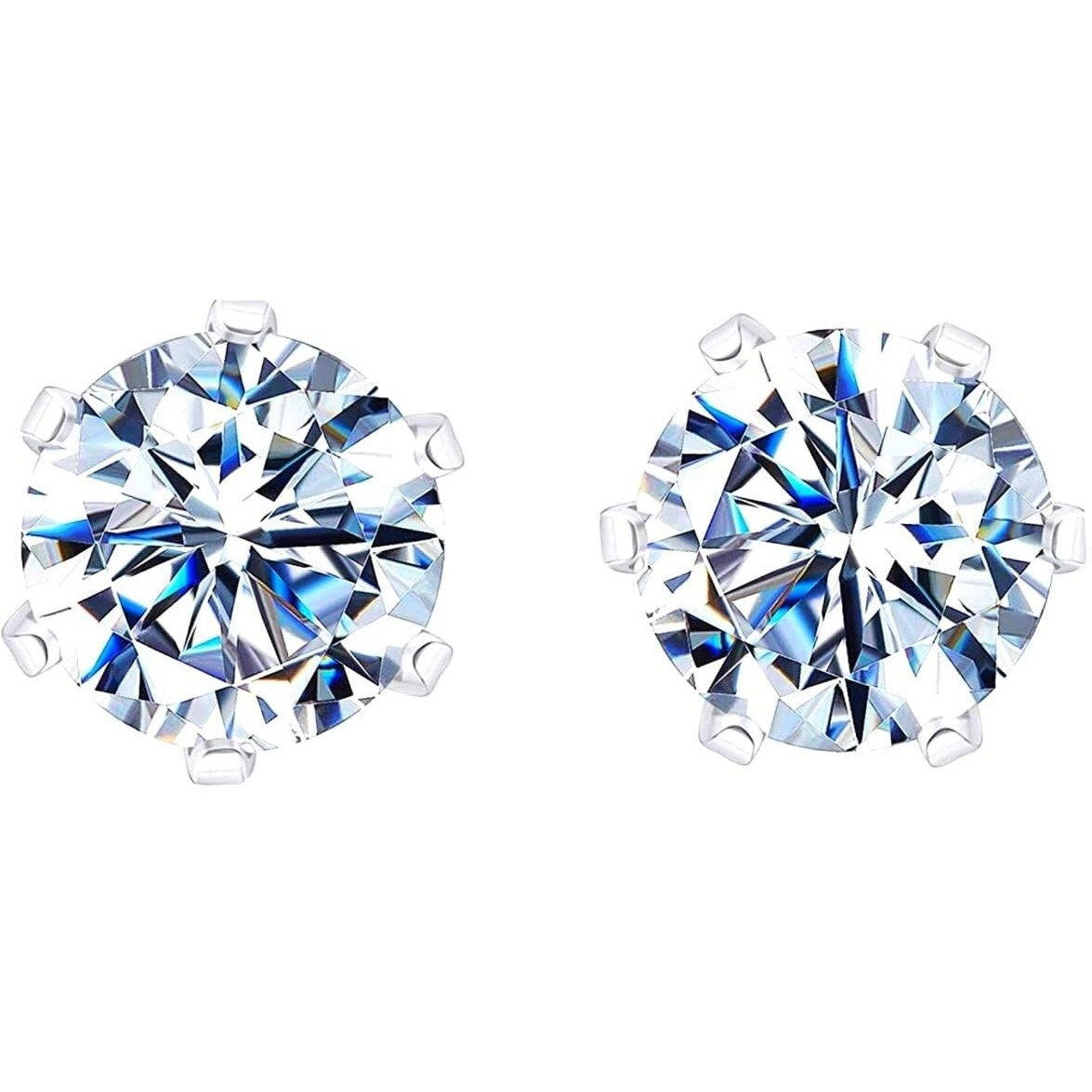 HIGHSPARK 925 Silver Solitaire Stud Earrings | 92.5 Sterling Silver & Round Brilliant Cubic Zirconia Tops for Men Women | Silver 5mm