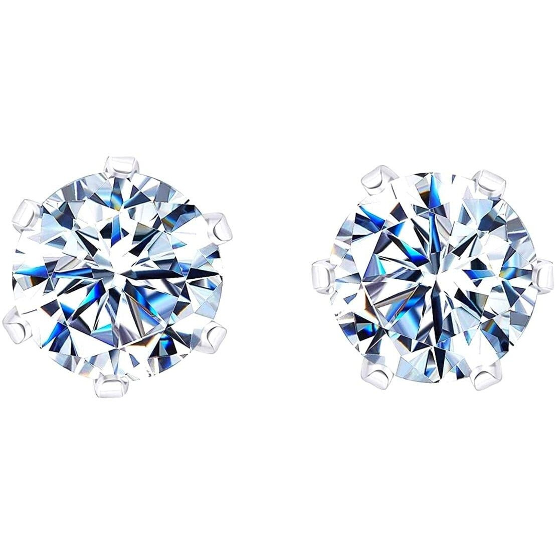 HIGHSPARK 925 Silver Solitaire Stud Earrings | 92.5 Sterling Silver & Round Brilliant Cubic Zirconia Tops for Men Women | Silver 4mm