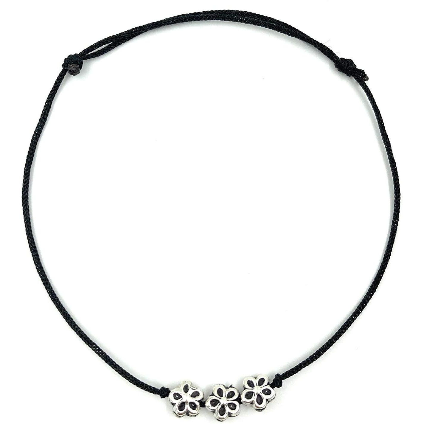 KUKSHYA JEWELLERS Exclusive 925 Sterling Silver Flower Charm Black Thread Anklet| Bracelet Adjustable For Women & Girls 1 Piece (TP 002)