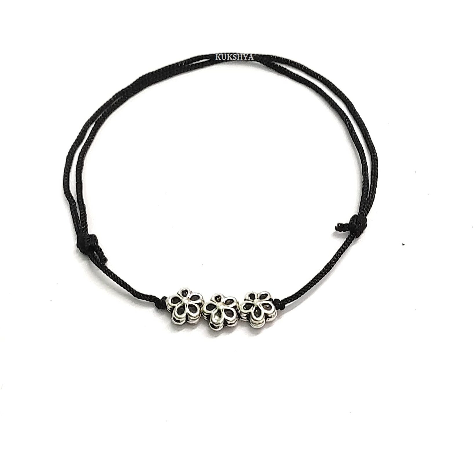 KUKSHYA JEWELLERS Exclusive 925 Sterling Silver Flower Charm Black Thread Anklet| Bracelet Adjustable For Women & Girls 1 Piece (TP 002)