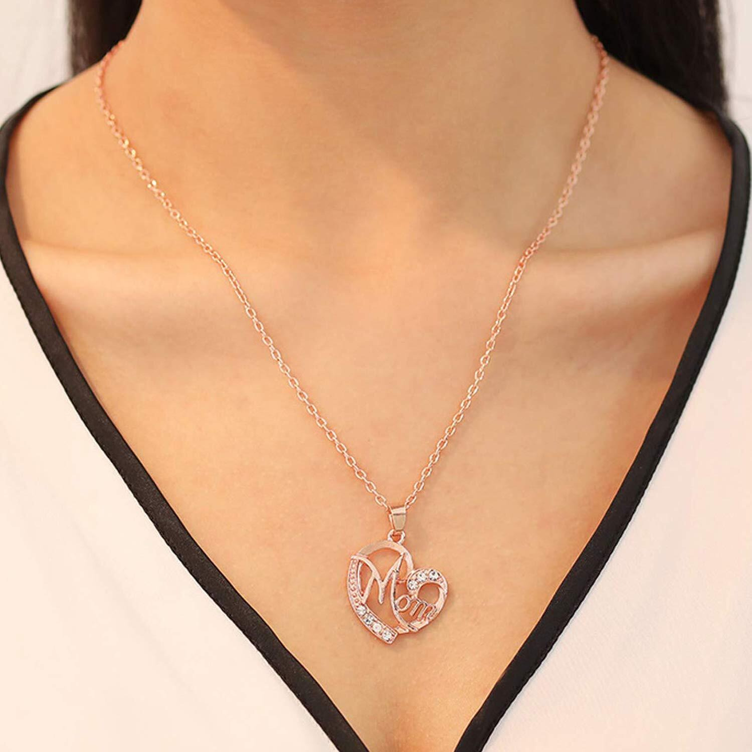 Mahi Rose Gold Plated Dual Heart Pendant for Mom with White Crystal stones PS1101698Z