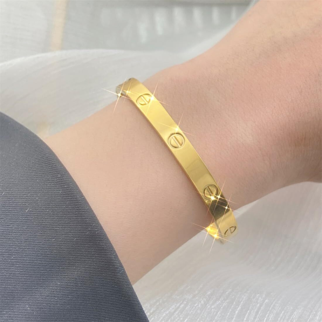 Shining Diva Fashion 18K Gold Plated Stainless Steel Openable Crystal Bracelet | Cuff Bangle | Friendship Couple Wedding Gifts for Mother Sister Wife Girlfriend | Anti Tarnish Jewellery (B_Gold)