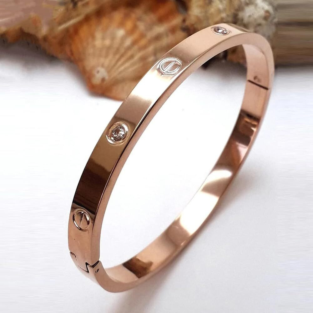 Shining Diva Fashion Latest Stylish Stainless Steel Bangle Gift Bracelet for Women and Girls (15742b)(Rose Gold)