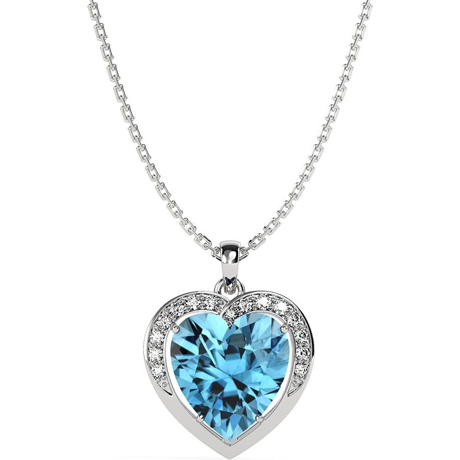 Clara 925 Sterling Silver Sky Blue Heart Pendant with Chain Necklace | Rhodium Plated, Swiss Zirconia | Gift for Women & Girls