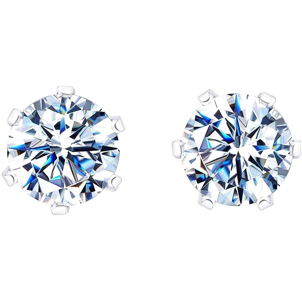 HIGHSPARK 925 Silver Solitaire Stud Earrings | 92.5 Sterling Silver & Round Brilliant Cubic Zirconia Tops for Men Women | Silver 3mm