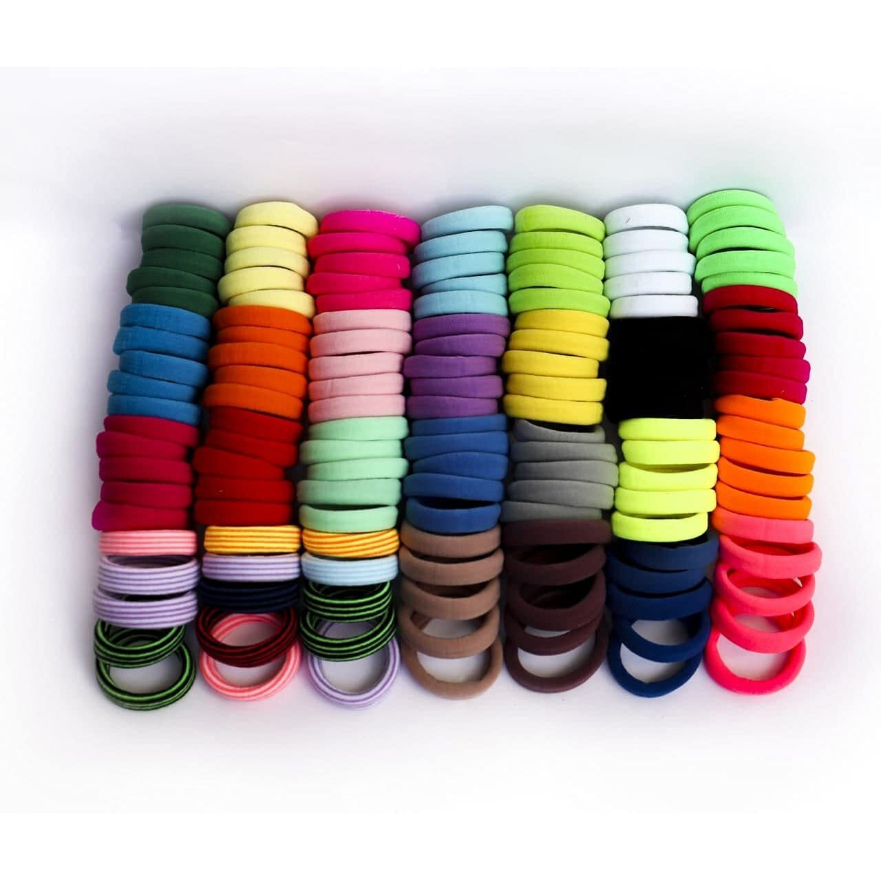 STROWBERRY Elastic Hair Ties For Girls | Soft Seamless Hair Rubber Bands | Ponytail Holders For Women | Strechable Bands | Cotton Hair Elastic Rubber Bands (Black and Multicolor, Pack of 100 Pcs) -