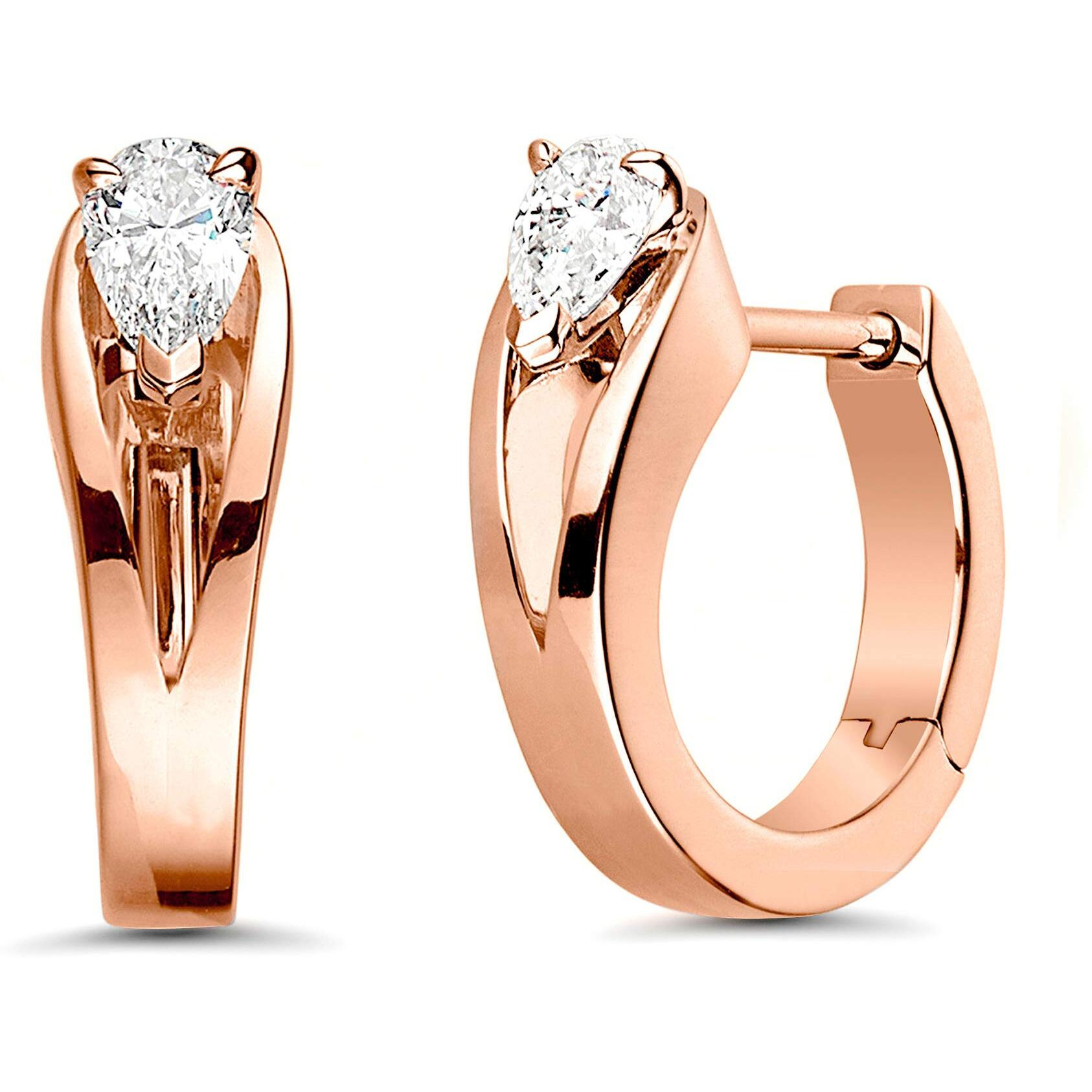 MINUTIAE Rose Gold plated Hoop Stud Earring Pear Cut Diamond Solitaire Crystal Stylish For Women and Girls