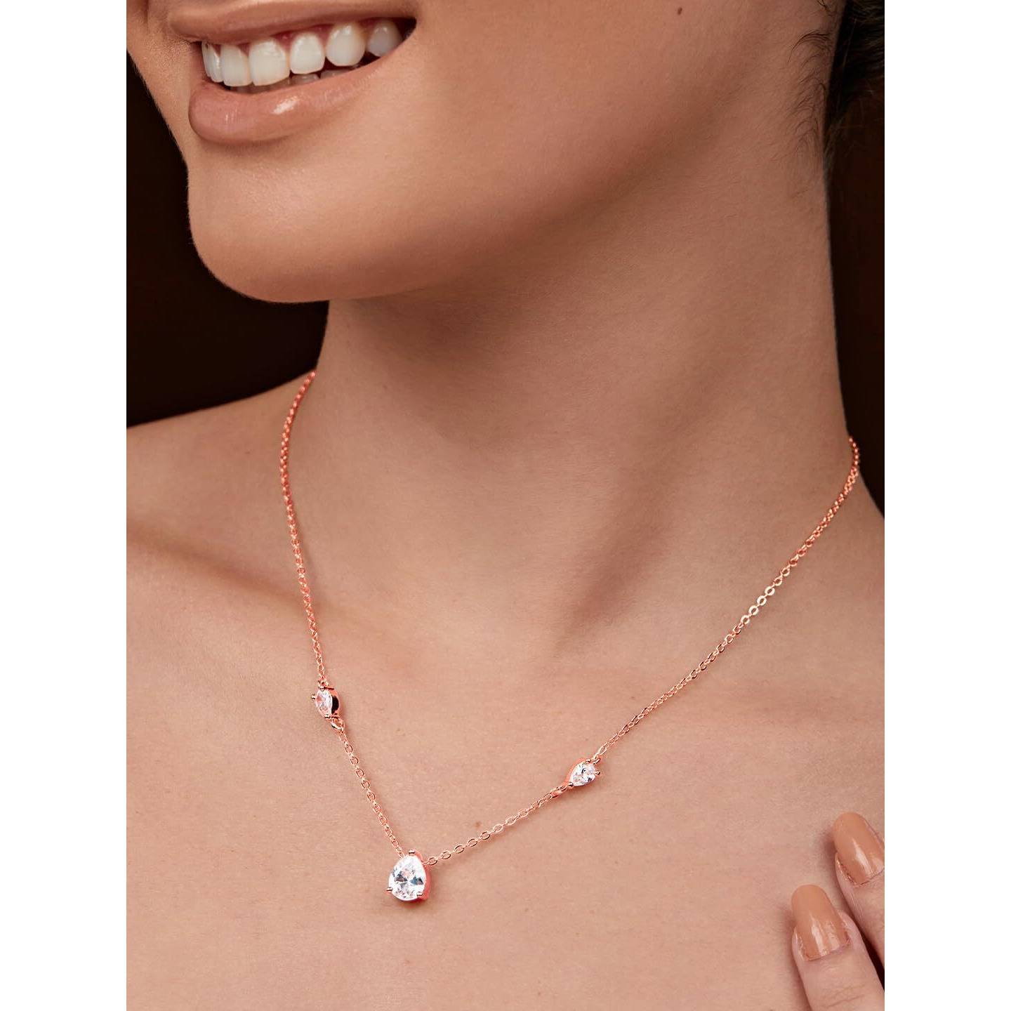 MINUTIAE Solitaire Diamond Necklace | Adjustable Elegant Stylish Charm Chain for Women (Rose Gold)