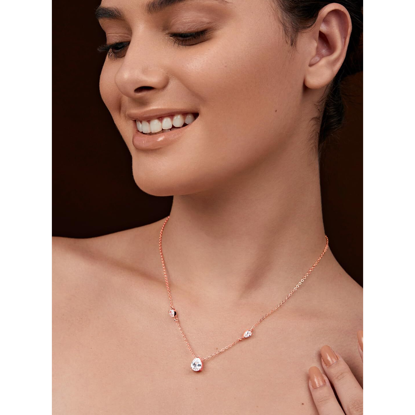 MINUTIAE Solitaire Diamond Necklace | Adjustable Elegant Stylish Charm Chain for Women (Rose Gold)