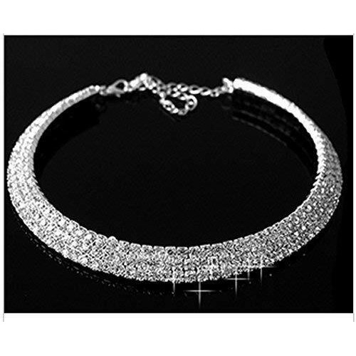 YouBella Fashion Jewellery Silver Crystal Rhinestone Choker Necklace for Women.(Valentine Gift Special). (Three Line)