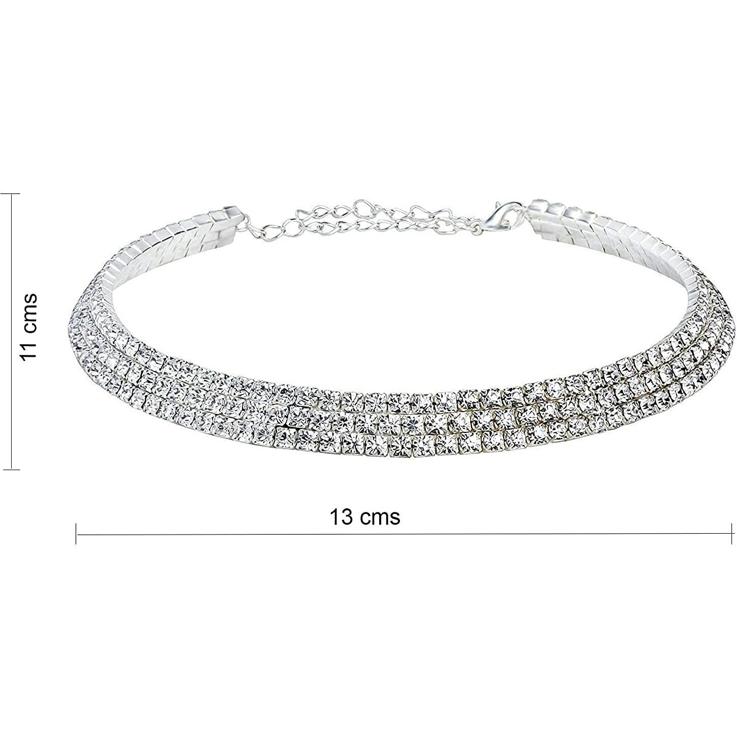 YouBella Fashion Jewellery Silver Crystal Rhinestone Choker Necklace for Women.(Valentine Gift Special). (Three Line)