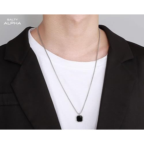 SALTY Alpha Midnight Charisma Neck Chain for Men & Boys | Stainless Steel | Long Necklace | Pendant | Locket | Fancy & Stylish | Birthday Gift | Aesthetic Jewellery | Accessories for Everyday Wear