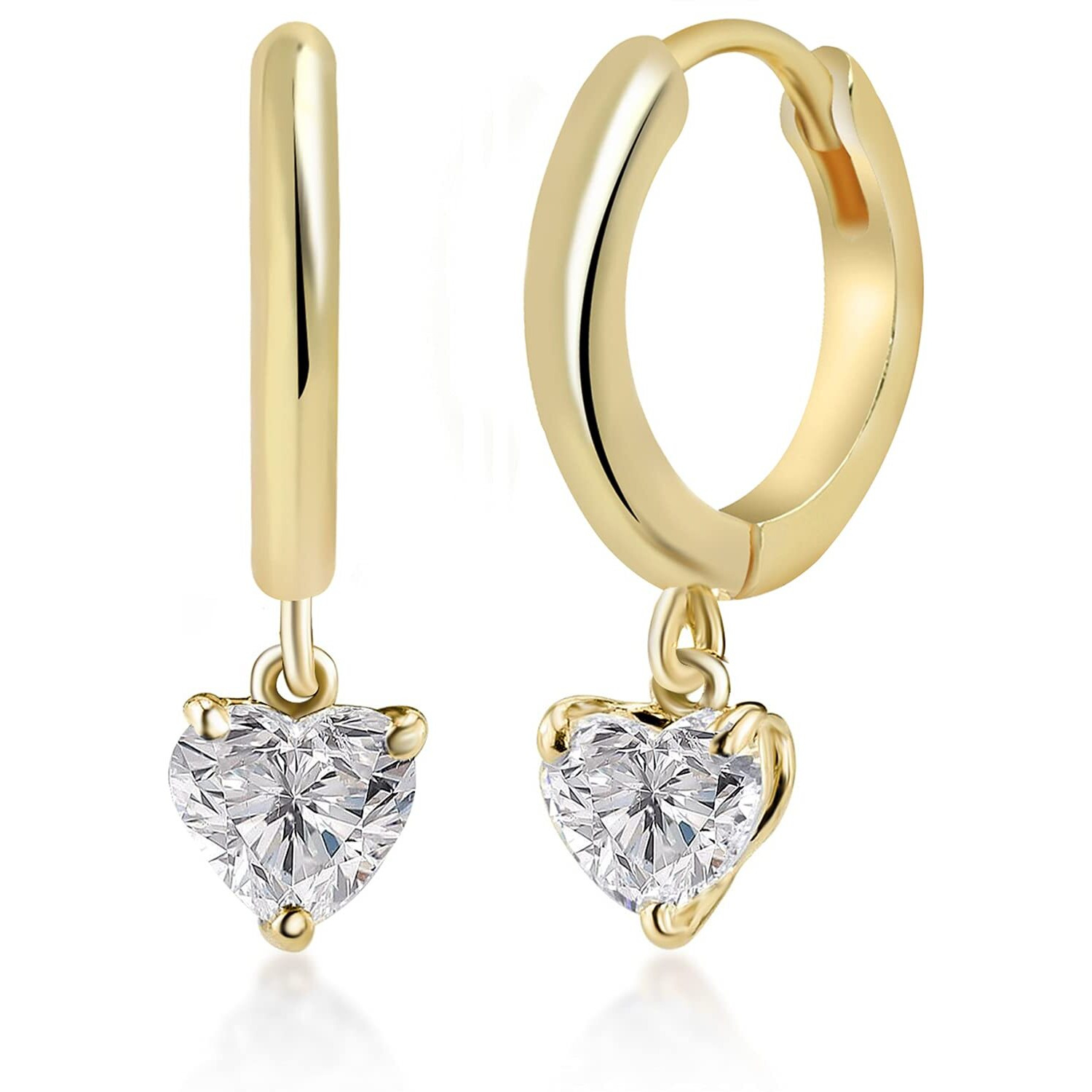 MINUTIAE Gold Plated Heart Solitare Dangling Clip On Earring Austrian Zirconium Earring For Women And Girls, Heart Shaped Diamond - Gold