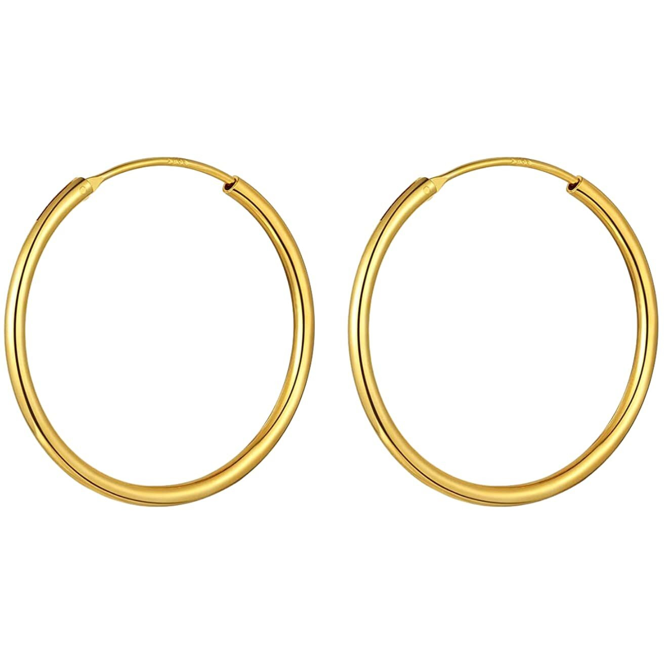 HIGHSPARK 925 Silver Hoop Earrings in Gold Finish | 92.5 Sterling Silver Round Classic Endless Hoops Sizes 10mm to 40mm | Lovely Gift for Men Women Boys & Girls - Gold 40mm