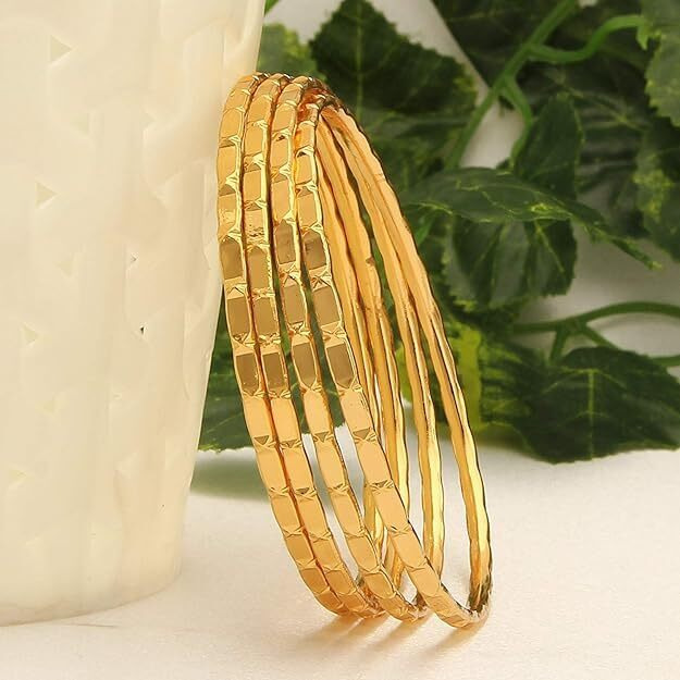 CUTE GOLD 1 Gram Gold Plated Copper Traditional Plain Bangle Set for Women & Girls