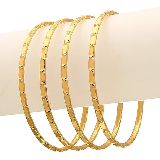 CUTE GOLD 1 Gram Gold Plated Copper Traditional Plain Bangle Set for Women & Girls