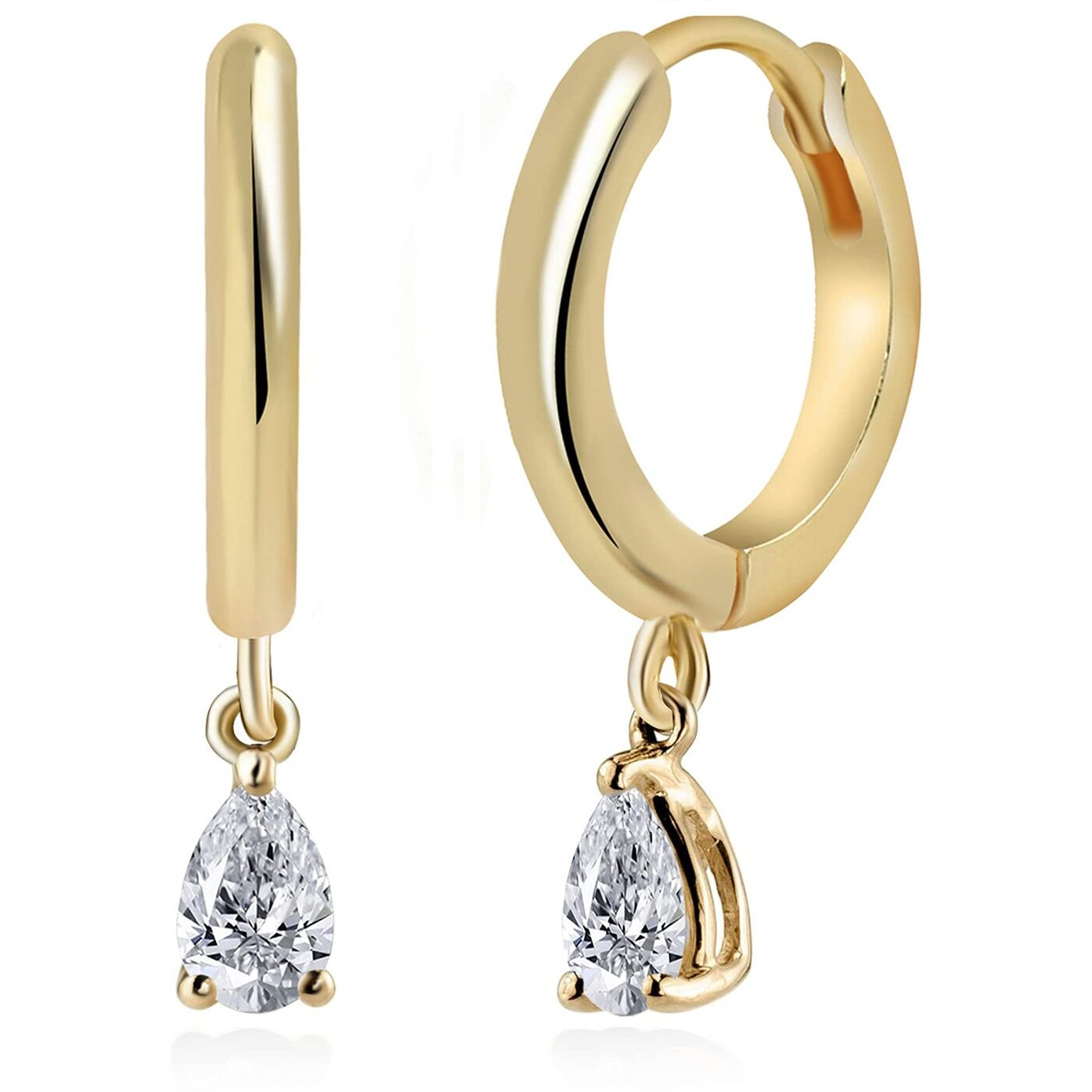 MINUTIAE Stylish Pear Shape Solitare Dangling Clip On Earring Austrian Zirconium Drop Shape Earring For Women And Girls ( Gold Plated)