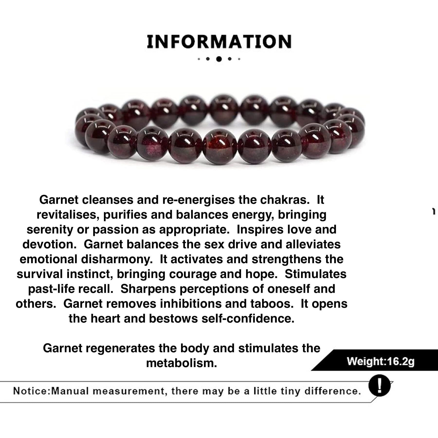 Hot And Bold Natural Garnet Reiki Feng-Shui Crystal Gem Stone Beads Bracelets. For Unisex Adult