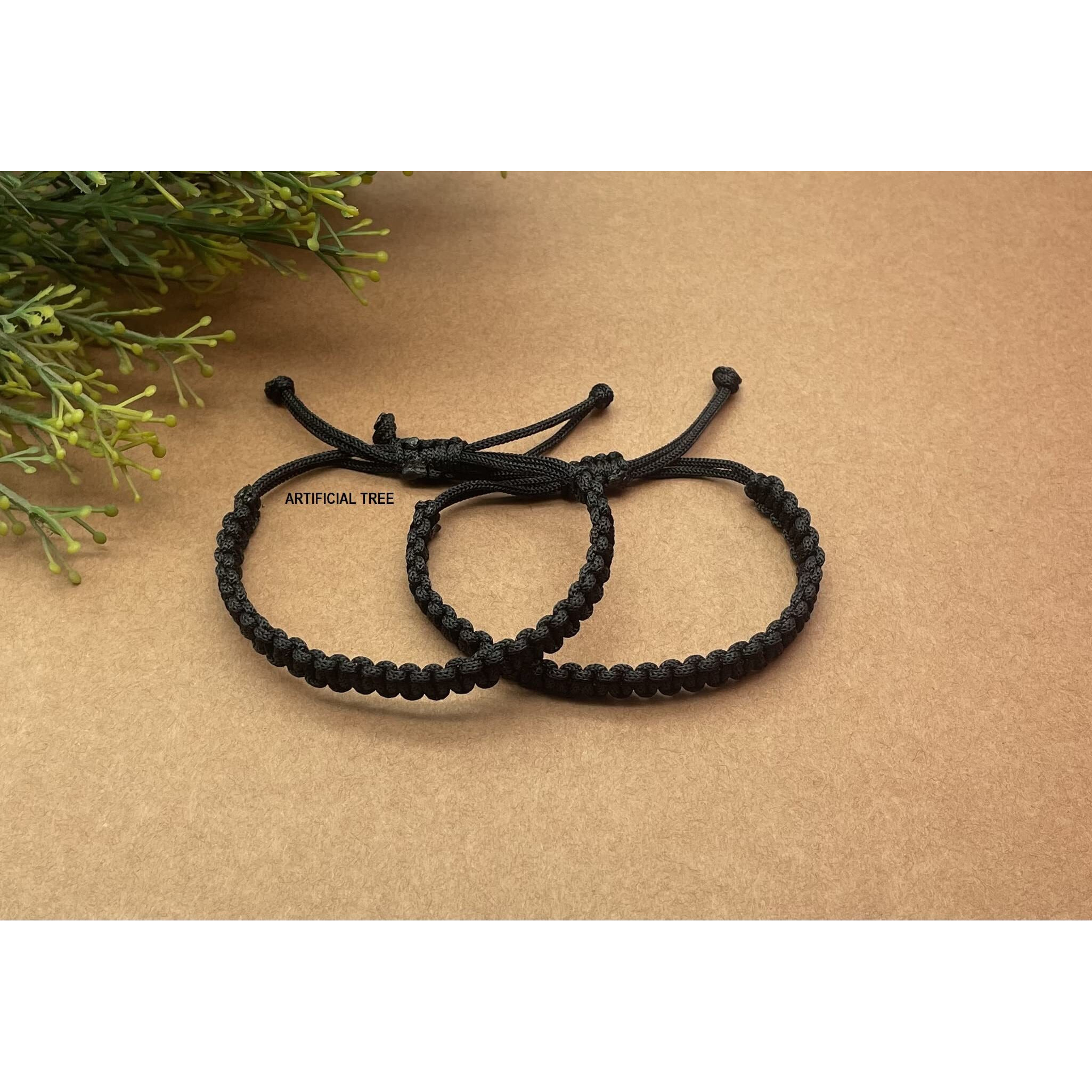 ARTIFICIAL TREE HANDMADE NAZAR DHAGA BRACELET ADJUSTABLE WRISTBAND BRACELET FRIENDSHIP BAND FOR WOMEN MEN- 100% SKIN FRIENDLY Nazar Bracelet 2 Piece (AT GIRLS BRCT 001) (BLACK)