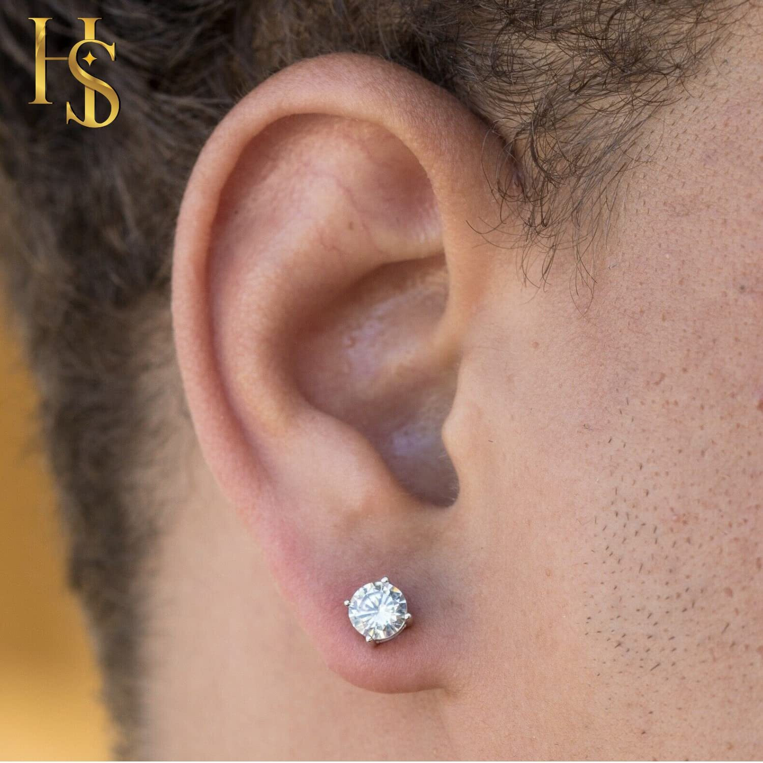 HIGHSPARK 925 Silver Mens Round Solitaire Stud Earring | 92.5 Sterling Silver and Diamond like Brilliance Sparkling Zirconia | Single Stud for Men | Lovely Gift - Silver 6mm